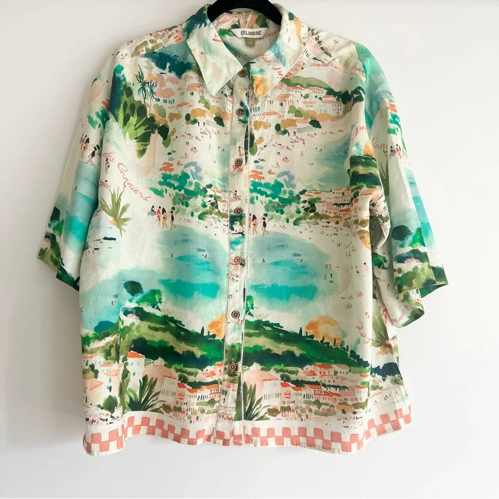 Anthropologie Celandine Linen Blend Shirt Size Small NWT Coastal Mediterranean